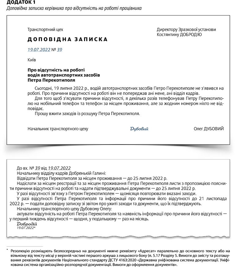 Доповідна записка – зразки