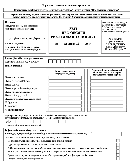  Форма № 1-послуги квартальна бланк 2025 