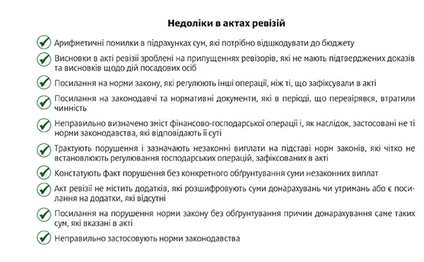 Приклади недоліків, що зустрічаються в актах ревізії