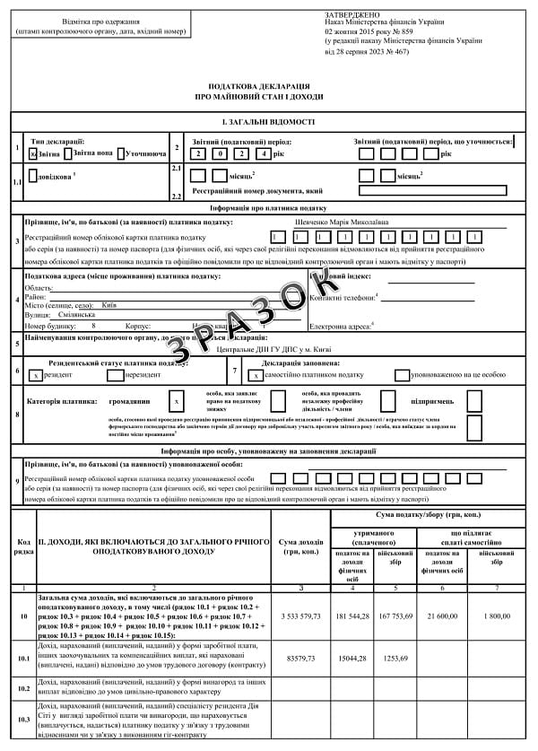 Приклади заповнення податкової декларації-2025 про майновий стан і доходи