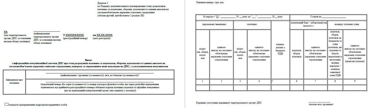 Підтвердження стану розрахунків за податками