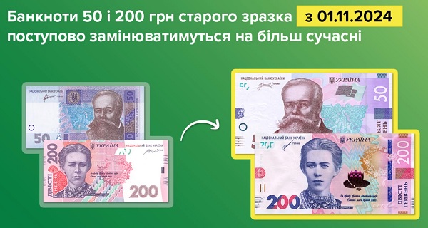 З 1 листопада почнуть вилучати банкноти 50 і 200 грн старого зразка