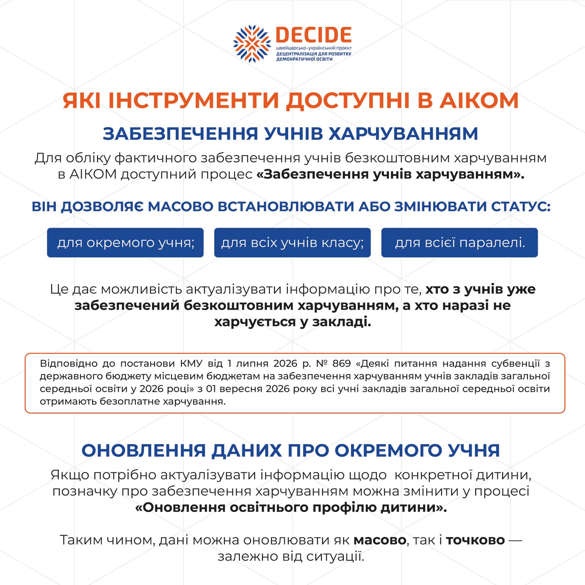 Облік харчування в АІКОМ 2: що треба знати закладам освіти