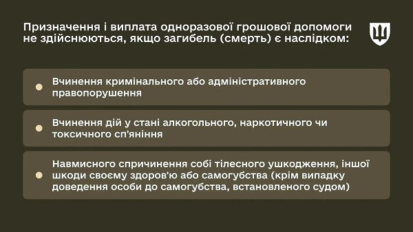 Призначення і виплата грошової допомоги у разі смерті військовослужбовця не здійснюється