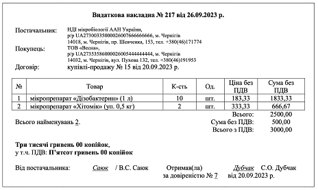 расходная накладная образец