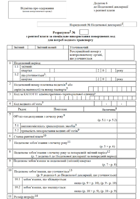 декларація з рентної плати додаток 6