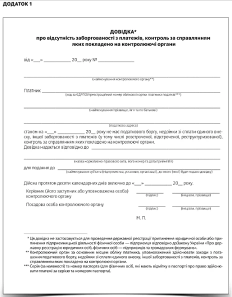 Довідка про відсутність заборгованості