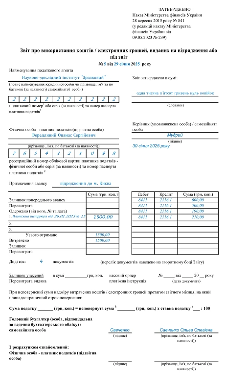 Авансовий звіт зразок 2025