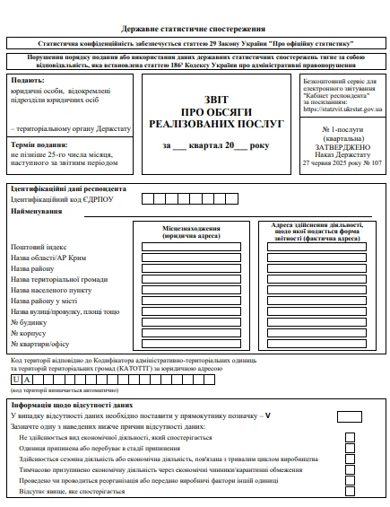 Бланк звіту 1-послуги 2026