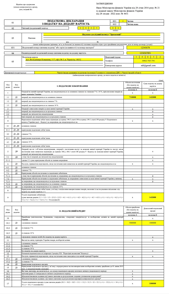 Податкова декларація з ПДВ: приклад заповнення