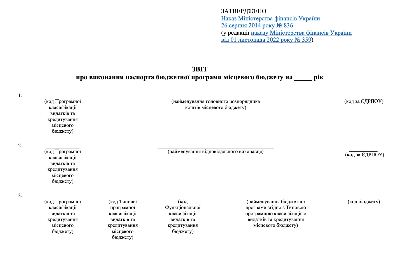  Бланк Звіту про виконання паспорта бюджетної програми 