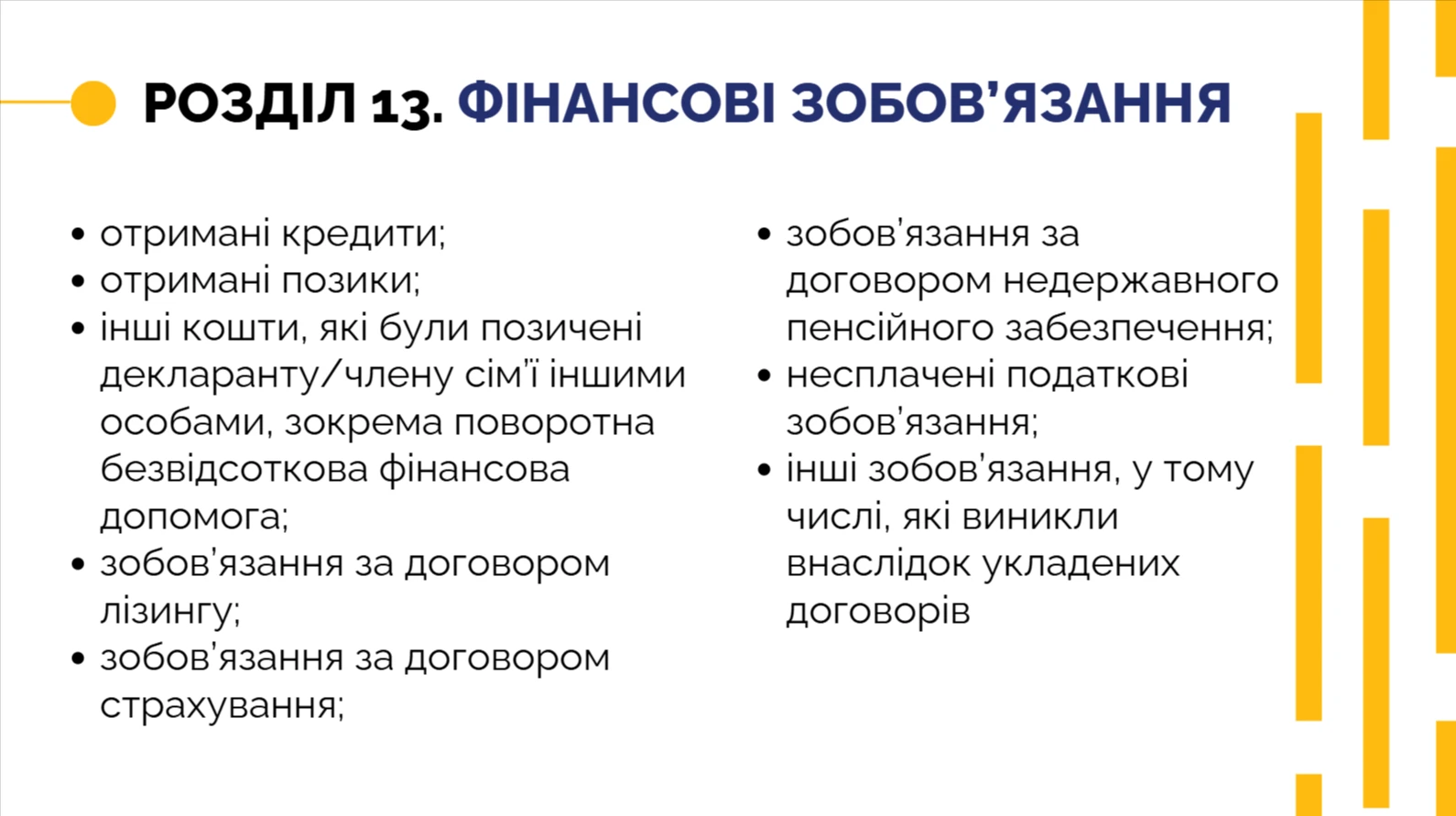 Електронна декларація — розділ 13 Фінансові зобов’язання