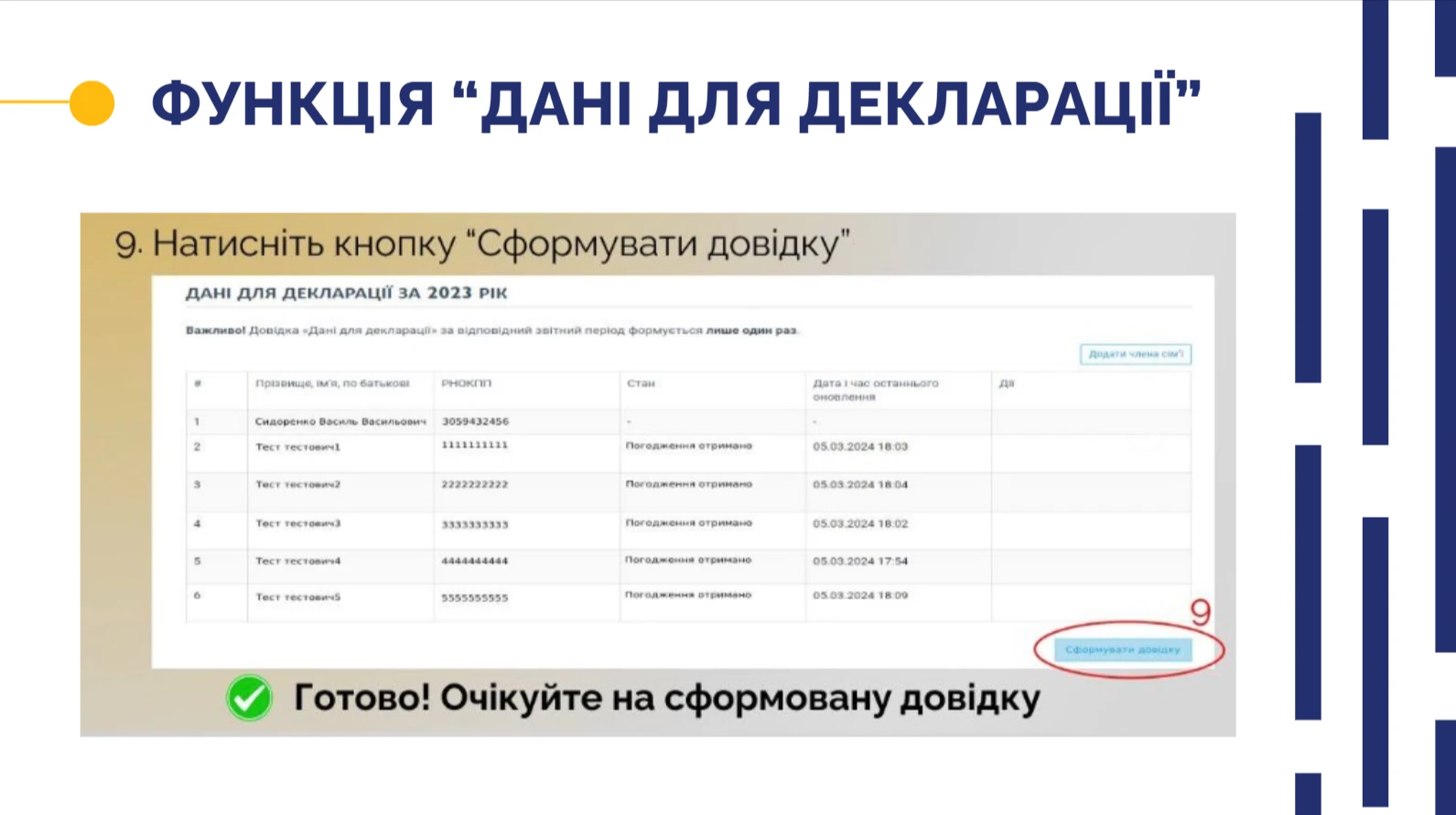 Функція дані для декларації