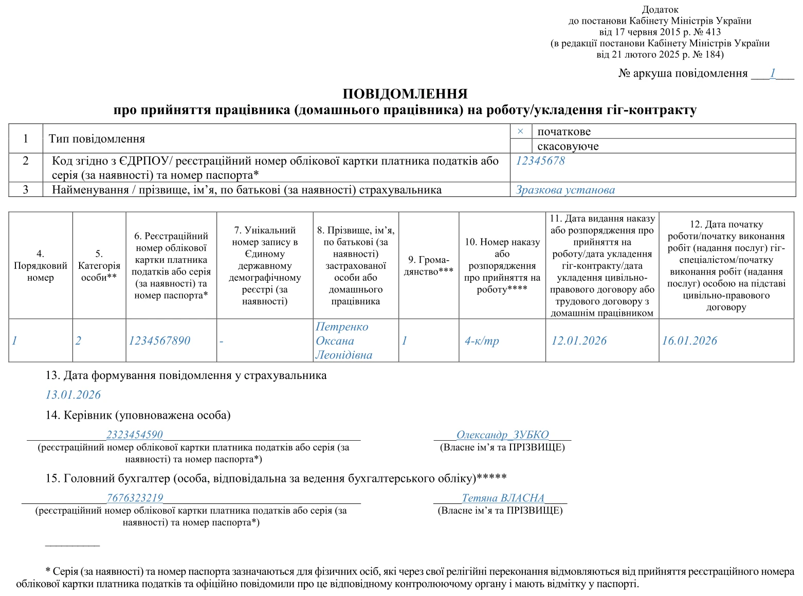 Повідомлення про прийняття працівника на роботу зразок 2026