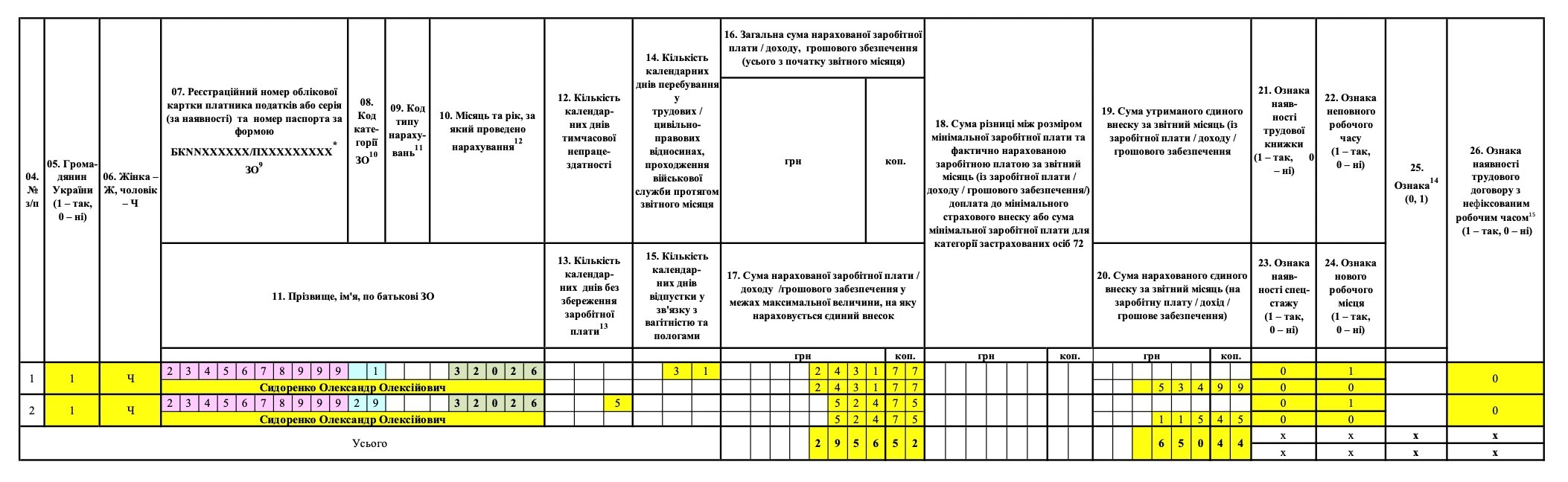 Додаток Д1 — приклад для лікарняних сумісника