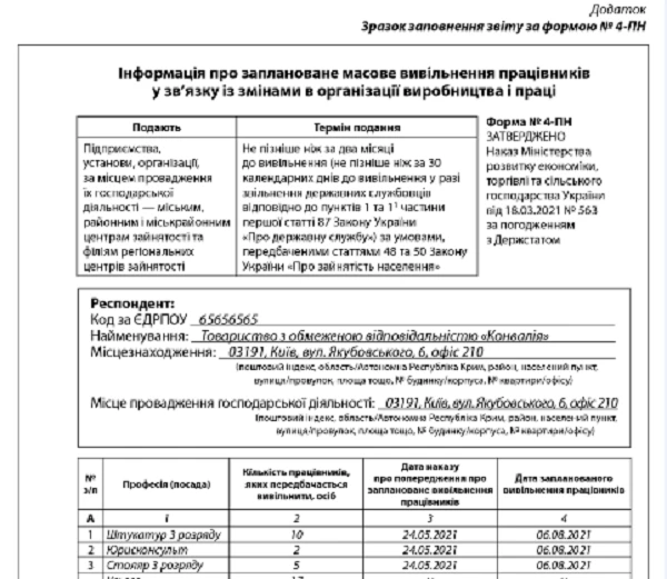 Нова форма № 4-ПН - зразок Нова форма № 4-ПН - зразок