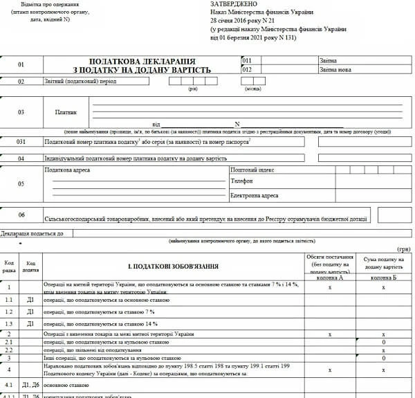 БЛАНК Декларації з ПДВ
