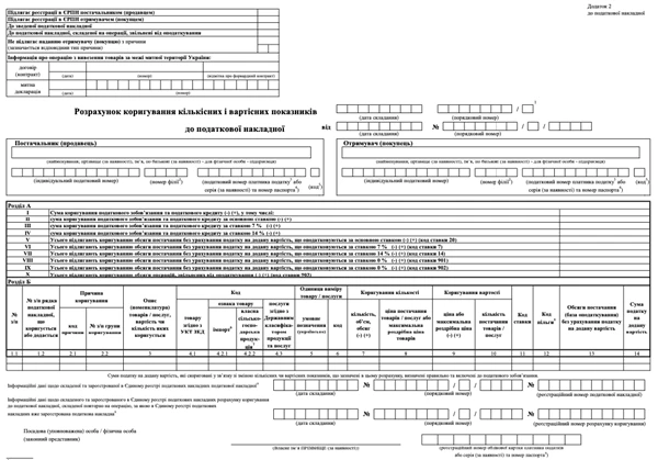Розрахунок коригування до податкової накладної