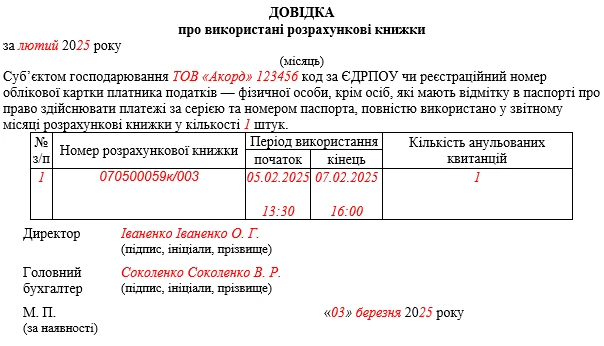 Довідка про використані розрахункові книжки: як заповнити