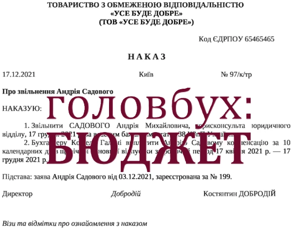 Наказ про звільнення за власним бажанням