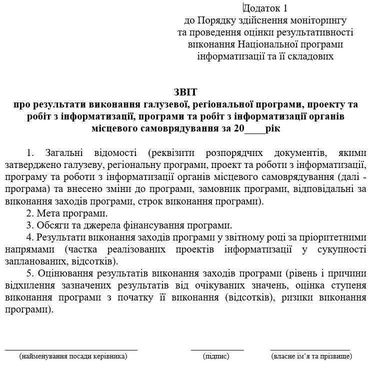 Звіт про результати виконання галузевої, регіональної програми, проекту та робіт з інформатизації, програми та робіт з інформатизації органів місцевого самоврядування за 2025рік