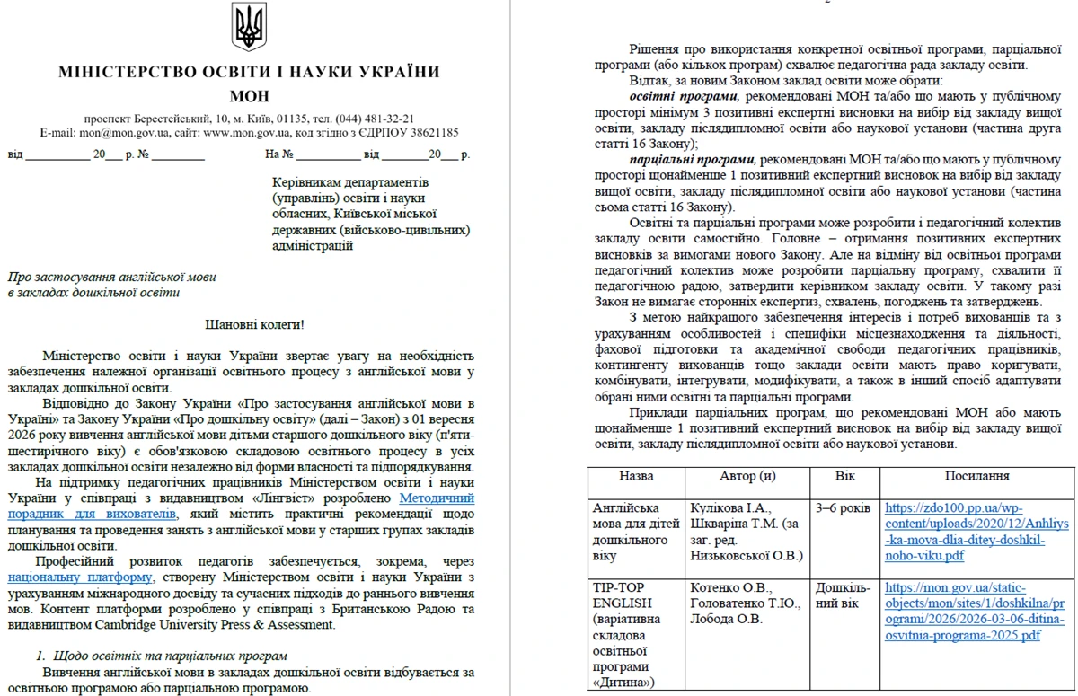 Як ЗДО запровадити англійську мову із 1 вересня: Методрекомендації МОН