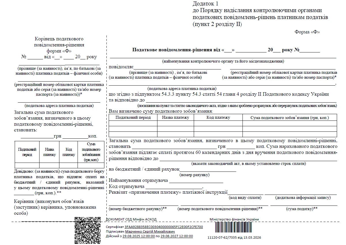 Нова форма податкового повідомлення-рішення: що пропонує Мінфін