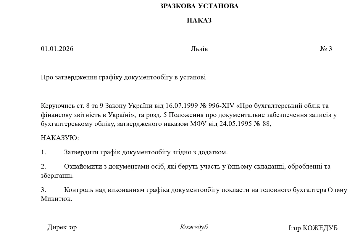 Графік документообігу бюджетної установи: зразок і правила заповнення