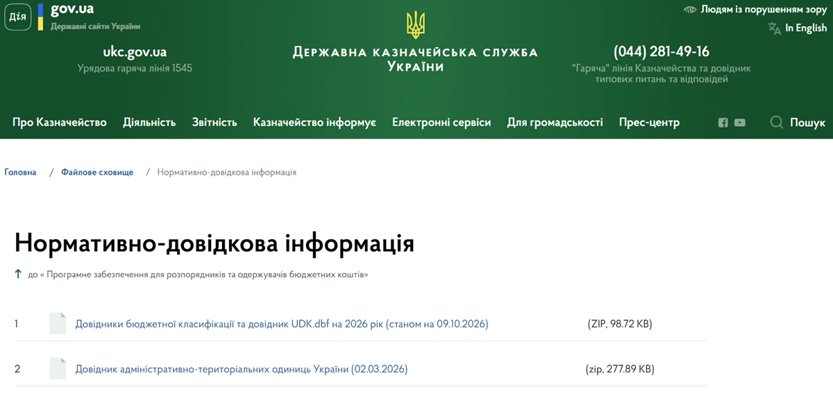 Казначейство оновило довідники бюджетної класифікації станом на 13.10.2026