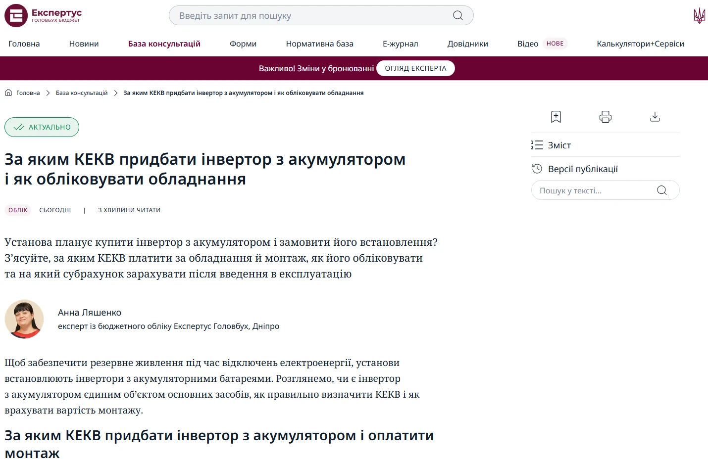 Бюджетна установа купує інвертор з акумулятором: КЕКВ та облік