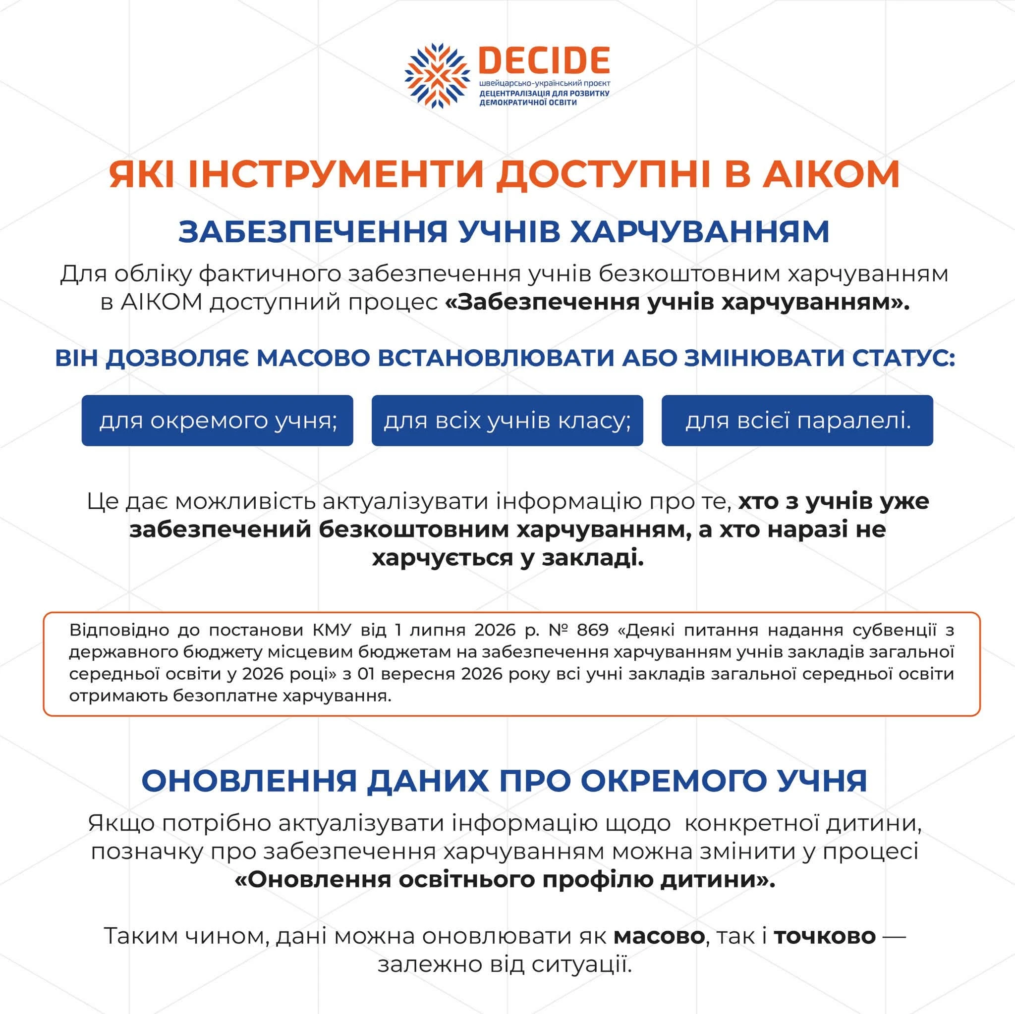 Облік харчування в АІКОМ 2: що треба знати закладам освіти