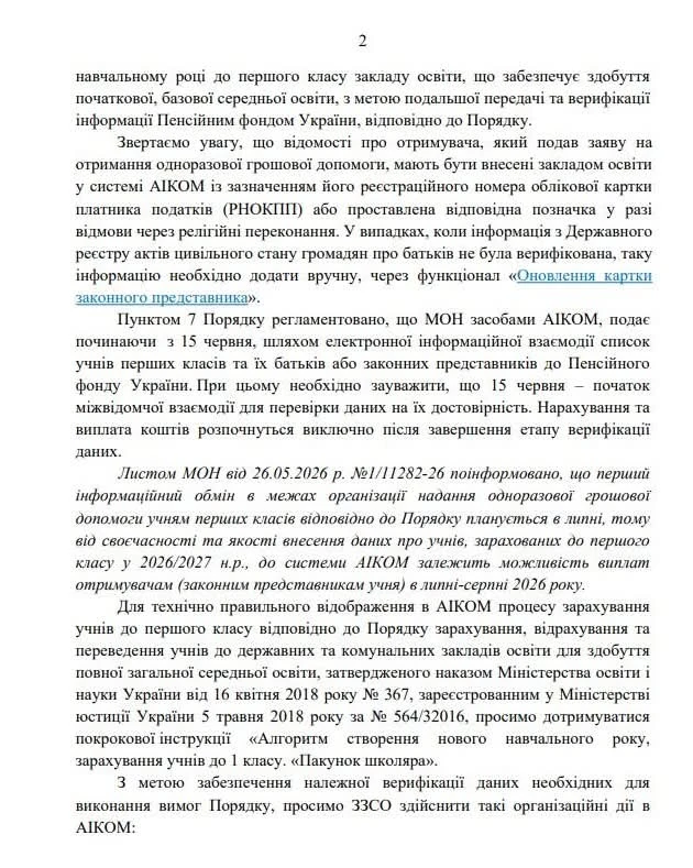 Грошова допомога для першокласників 2026: МОН роз’яснює, хто і коли отримає