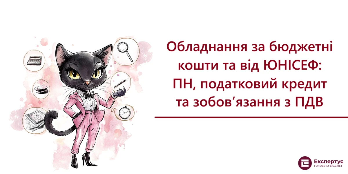 Обладнання за бюджетні кошти та від ЮНІСЕФ: ПН, податковий кредит та зобов’язання з ПДВ