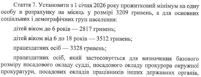 Прожитковий мінімум 2026: цифри з Держбюджету