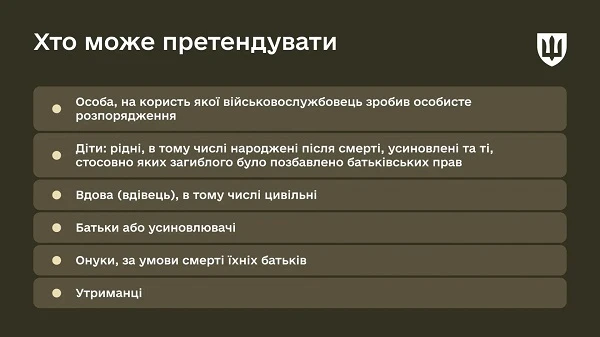 Хто має право на грошову допомогу у разі смерті військовослужбовця