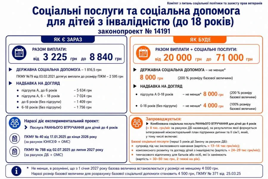 Розмір виплат для осіб з інвалідністю з 2027 року: що змінить Закон № 4955